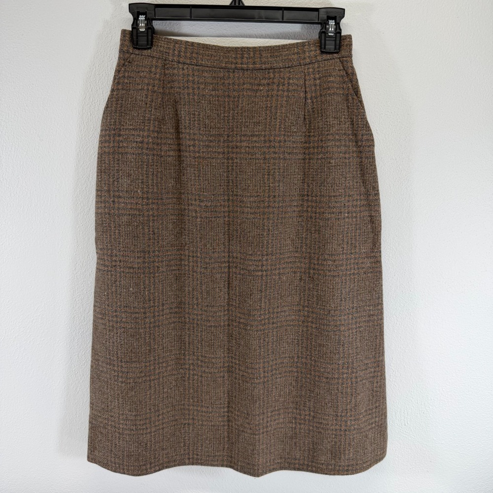 Vintage 80s Kingsridge High Waist Lined Brown Plaid Midi Skirt Union VTG Size 10